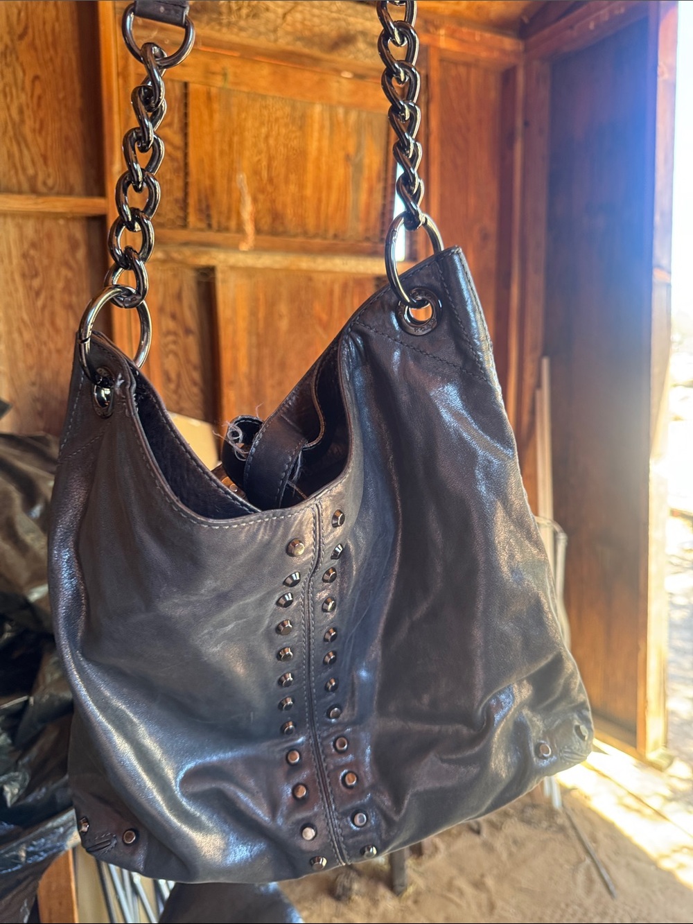 Michael Kors Black Leather Shoulder Bag with Chain Strap